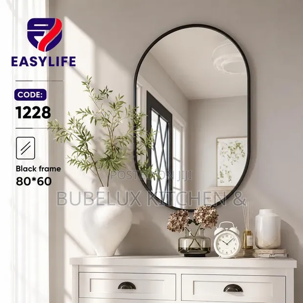 EASYLIFE Oval Black Frame Mirror - 80x60cm - 1