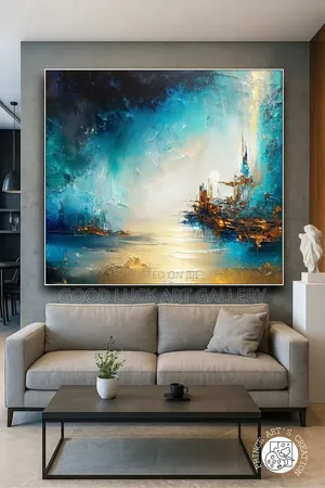 Canvas Landscape Art - Teal Blue & Gold Abstract