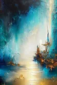 Canvas Landscape Art - Teal Blue & Gold Abstract - 2