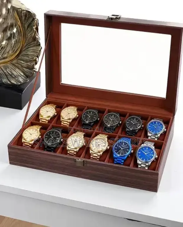 12 Grids Wooden Watch Box Organizer with Glass Display - 1