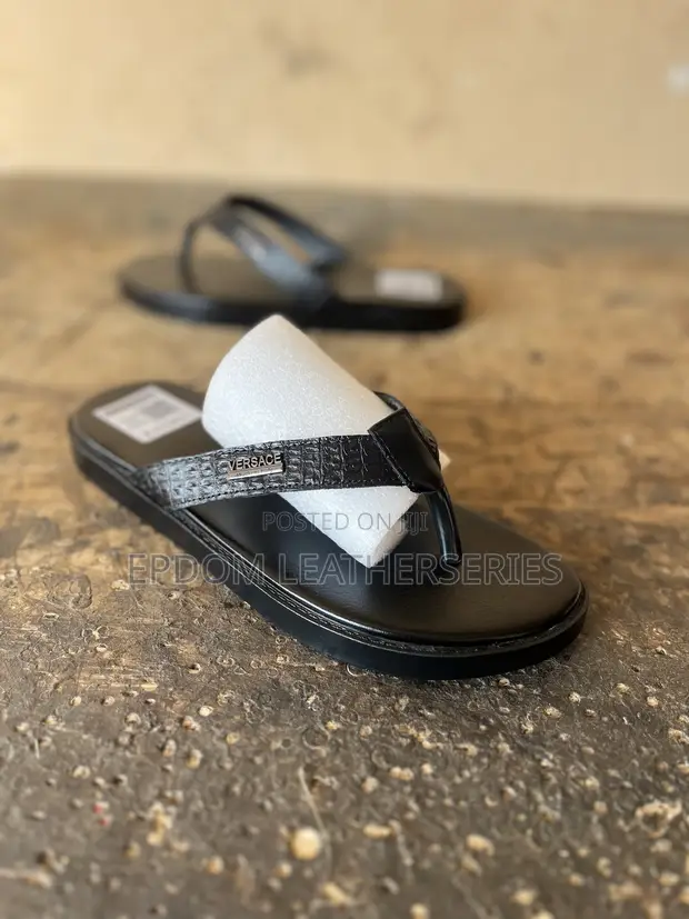 Versace Men's Leather Slippers - Black - 1