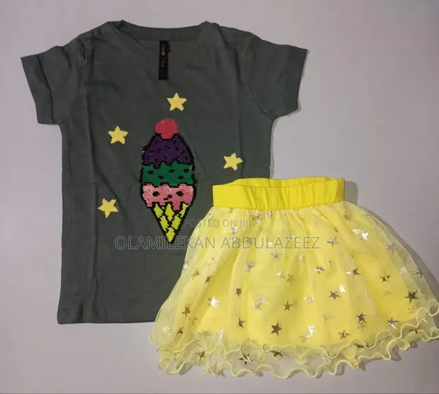 Girls' Grey Sequin Ice-Cream Top & Star Tutu Skirt Set - 1