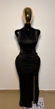 Women's Black Ruched Halter Maxi Dress - 1