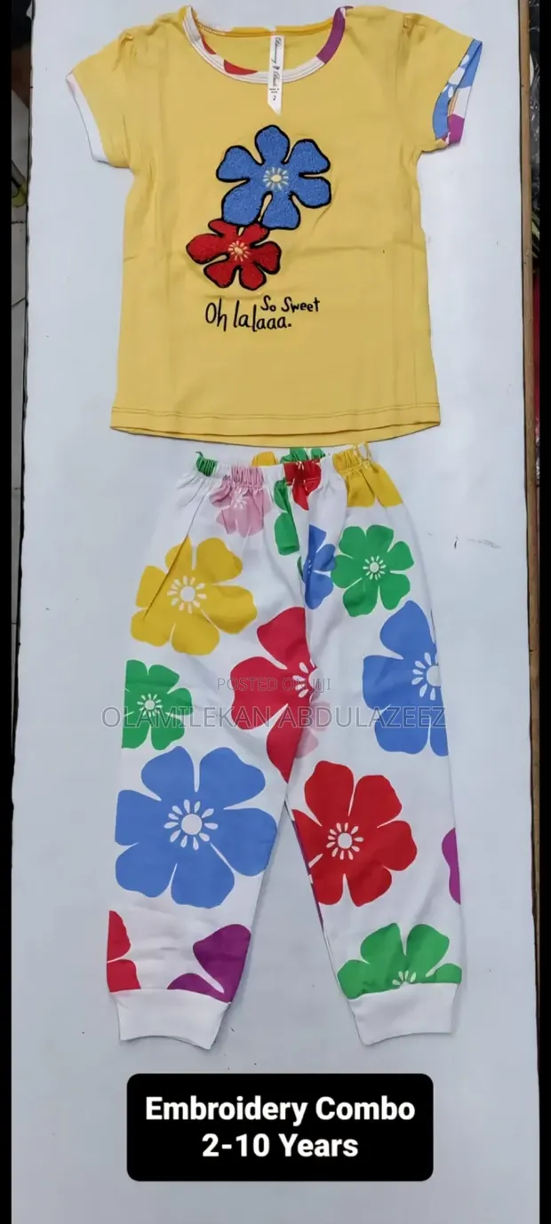 Premium Kids Embroidery Yellow Floral Outfit 2-Piece Set - 1