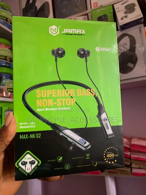 Jamax Max-NK 02 Wireless Neckband Earphones - 72 Hrs Playtime LED - 1