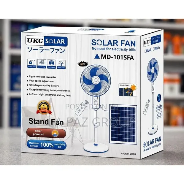 Solar/Rechargeable Fan with Remote & LED Light (16-inch) - 1