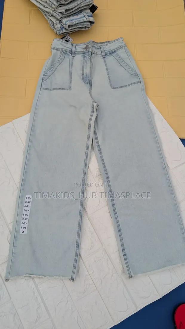 Primark Girls' Blue Wide-Leg Jeans - Size 6-9 - 1