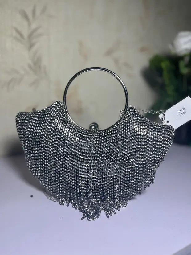 Silver Crystal Fringe Ring Clutch - 1