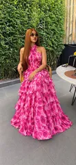 Luxury Floral Halter Neck Dress - 2
