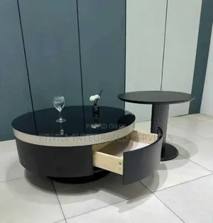 Center Table with Soft Drawer - Black Marble/Stone Top