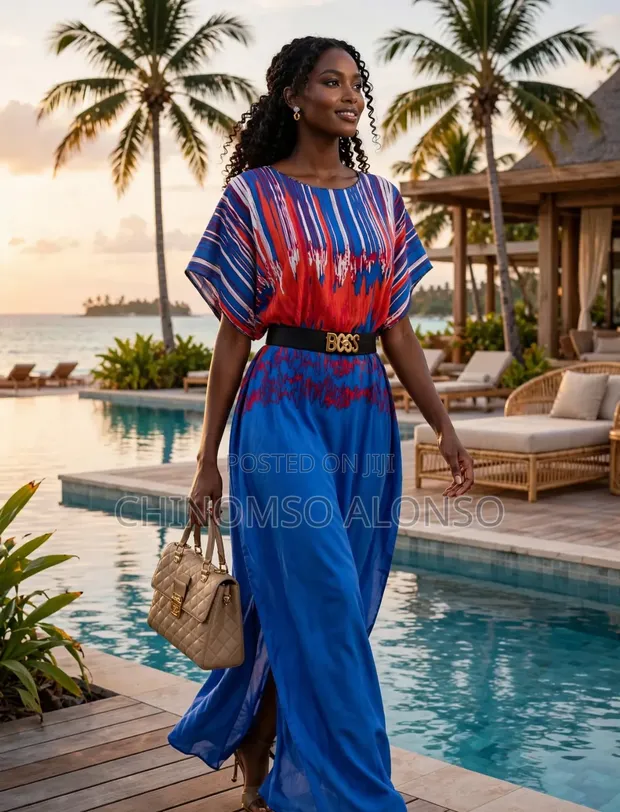 Mata Blue Red Printed Maxi Dress | Kyauta Girman Casual Satar Kirista - 1