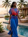 Mata Blue Red Printed Maxi Dress | Kyauta Girman Casual Satar Kirista - 1