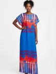Mata Blue Red Printed Maxi Dress | Kyauta Girman Casual Satar Kirista - 2