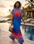 Mata Blue Red Printed Maxi Dress | Kyauta Girman Casual Satar Kirista - 3