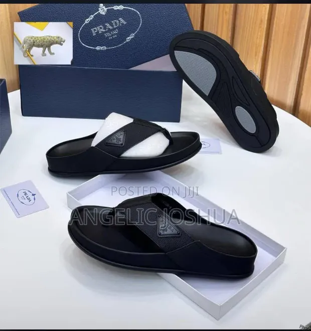 Prada Palm Slippers - Black Leather - 1