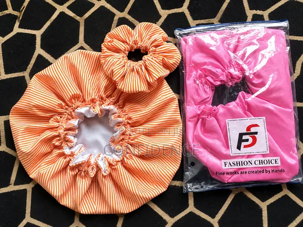 Brand New Reversible Satin Hair Bonnet - Orange - 1