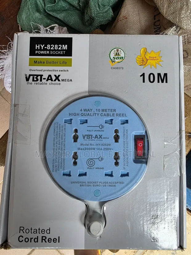 VBT-AX HY-8282M 4-Way 10m Cord Reel Power Socket - 1