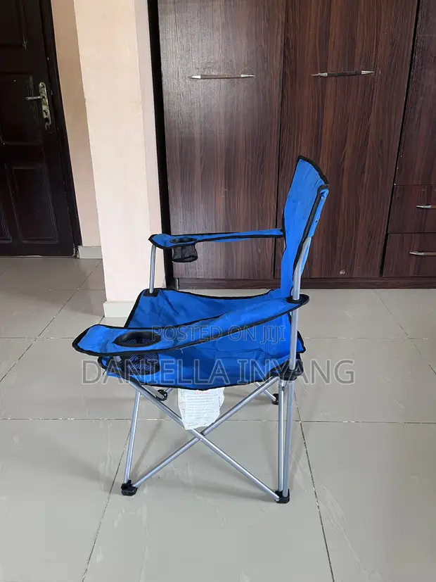 Foldable Camping/Beach Chair with Double Cup Holders - Blue - 1
