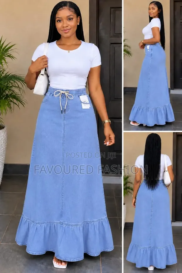 Light Wash Denim Maxi Skirt - 1
