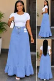Light Wash Denim Maxi Skirt - 1
