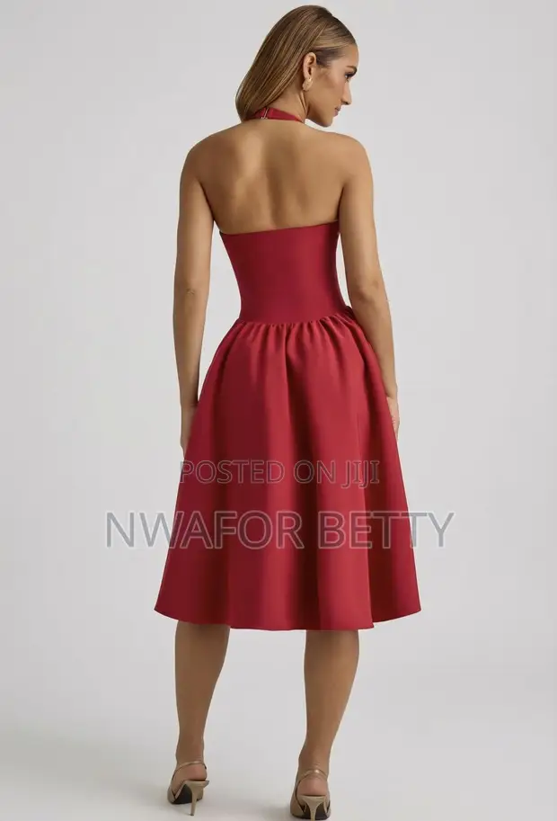 Oh Polly Halterneck Dress - Red, Size S - 1