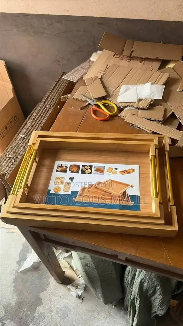 3-in-1 Wooden Tray Set - Gold - 1
