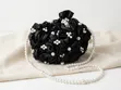 Handmade Black Satin Flower Evening Bag with Pearl Strap - 1