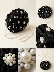Handmade Black Satin Flower Evening Bag with Pearl Strap - 2