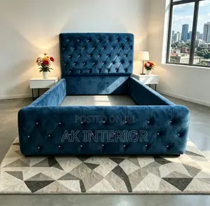 4.5x6 Blue Upholstered Bed Frame