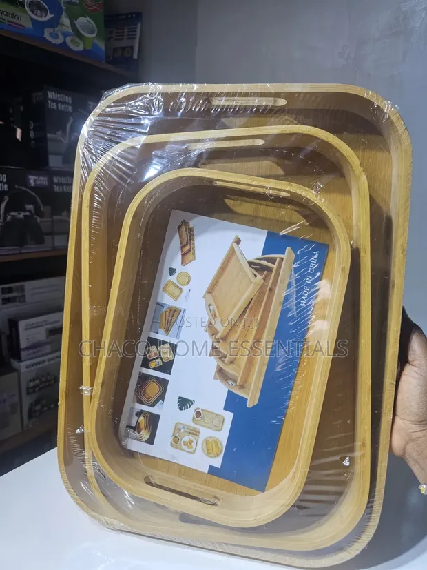 3-in-1 Wooden Bamboo Serving Tray Set - 1