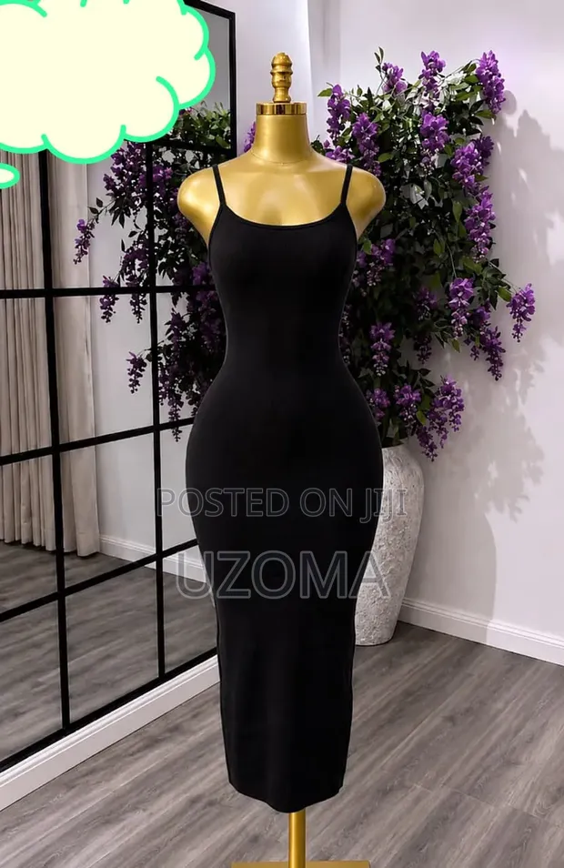 Elegant Black Bodycon Midi Dress - 1