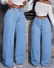 Women's High Waist Beaded Wide-Leg Jeans - 2