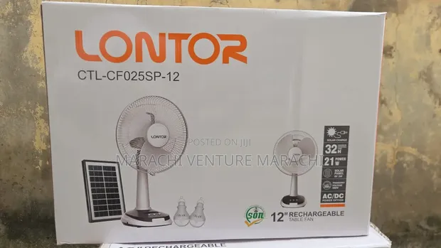 Lontor 12-Inch Rechargeable Table Fan with Solar Panel - 1