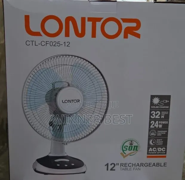 Lontor 12-Inch Rechargeable Table Fan - 1