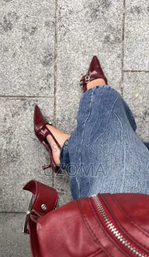 Boohoo Burgundy Patent Slingback Heels - Size 40