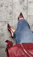 Boohoo Burgundy Patent Slingback Heels - Size 40 - 2