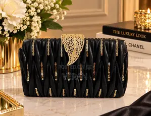 Noir Gold-Embellished Luxe Clutch