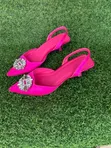 Hot Pink Embellished Satin Slingback Kitten Heels - 2