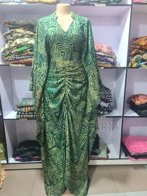Adire Crepe Bubu Gown - V-Neck, Mandarin Collar