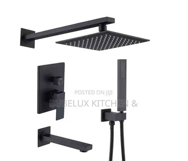 3-Way Matte Black Concealed Rain Shower System with Tub Spout - 1