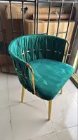 Weaving Fabric Dining Chair with Golden Metal Legs - 1