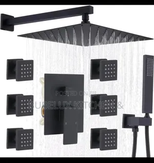 Luxury Matte Black Thermostatic Shower System tare da 6 Body Massage Jets