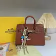 Hermes Inspired Handbag - Brown Grained Leather - 4