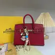 Hermes Inspired Handbag - Brown Grained Leather - 5