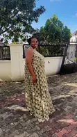 Kyakkyawar Cream Polka Dot Halter Neck Maxi Dress - Na Mata - 1