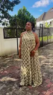 Kyakkyawar Cream Polka Dot Halter Neck Maxi Dress - Na Mata - 2
