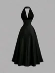 AKT Clothing Women's Black Silk V-Neck Sleeveless Floor-Length Dress - 2