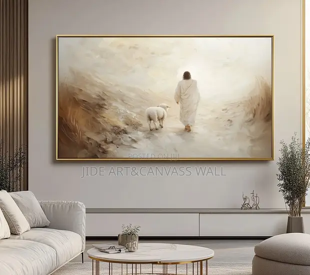 Jesus Walking With Sheep Wall Canvas Art Frame - 1