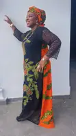 Premium Black Lace Maxi Gown with Ankara Floral Embroidery & Headwrap - 2