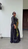 Elegant Black Lace & Ankara Maxi Gown with Floral Embroidery - 2